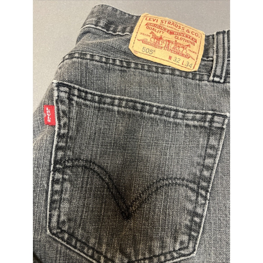 Levis 505 Straight‎ Fit Black Faded Jeans Men's 32x34 - Picture 2 of 7